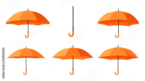 Collection of Orange Umbrellas in Various Positions on a White Background