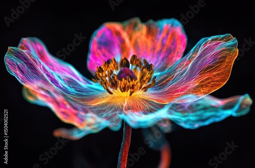 Glowing micro shot of a fragile anemone flower,