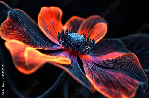Glowing micro shot of a fragile anemone flower,