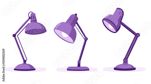Collection of Purple Desk Lamps in Various Angles with Unique Designs and Modern Aesthetic