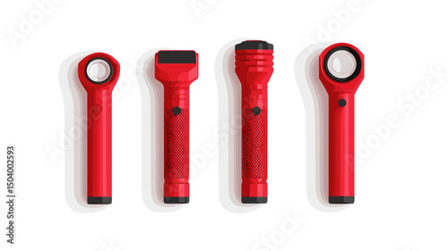 Collection of Red Handheld Flashlights for Emergency and Outdoor Use Displayed in a Row