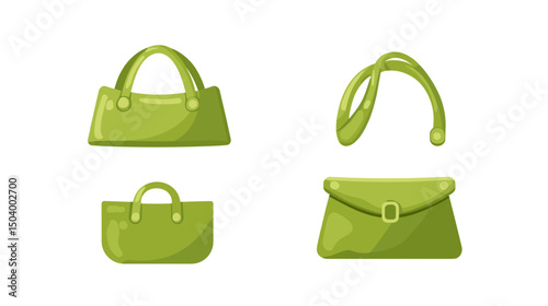 Collection of Stylish Green Handbags and Purses Featuring Various Designs and Shapes