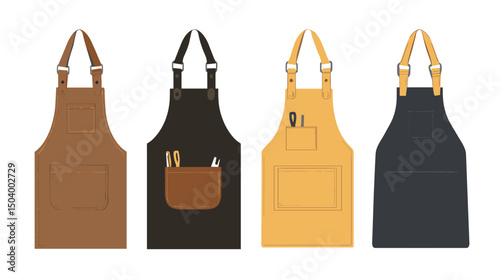 Collection of Stylish Kitchen Aprons Featuring Various Designs and Color Schemes for Culinary Use