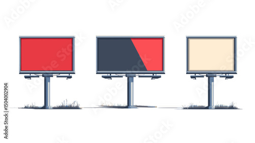 Collection of Three Distinctive Billboards with Empty Advertising Space in Urban Setting