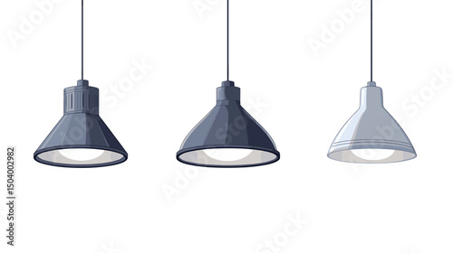 Collection of Three Distinctive Hanging Lamps in Gray and White Colors for Modern Interiors