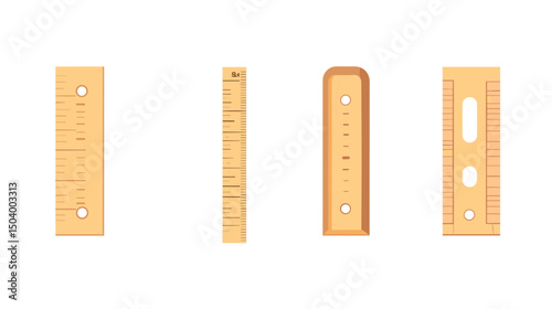 Collection of Various Wooden Rulers for Measurement and Design in Educational and Office Settings