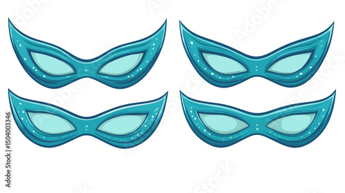 Collection of Vibrant Blue Masks Displayed Symmetrically on a Light Background for Festive Costumes