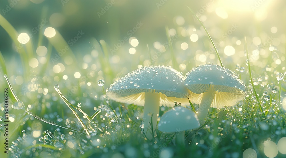 custom made wallpaper toronto digitalDew-kissed mushrooms in a grassy meadow at dawn