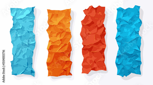 Colorful Abstract Design of Crumpled Paper Textures in Blue, Orange, and Red Tones