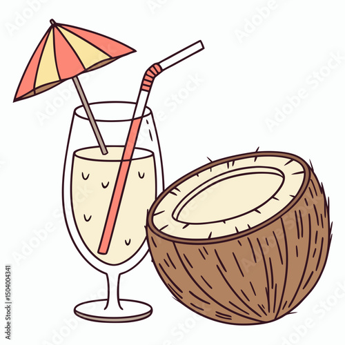 Beach-coconut-drink   Tropical Summer Beverage Graphic for Print and Digital Use