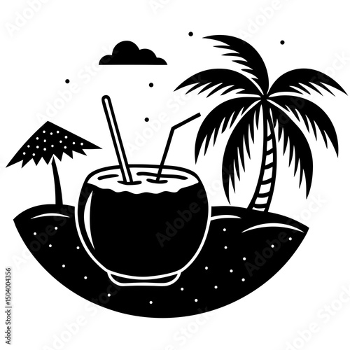 Beach-coconut-drink   Tropical Summer Beverage Graphic for Print and Digital Use