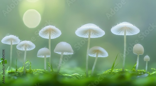 Wallpaper Mural Delicate white mushrooms in a sunlit forest Torontodigital.ca