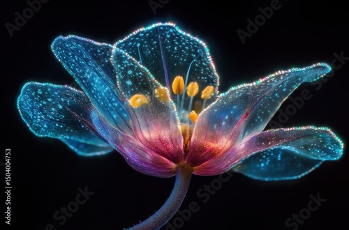 Illuminated flower micro photo, glass-like petals