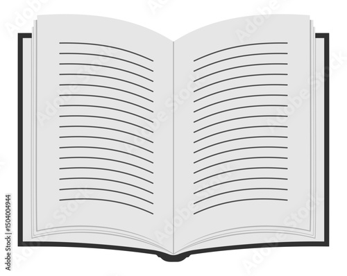 Simple minimalistic illustration of an open book or notebook with blank pages. Clean linear style, isolated on transparent background.
