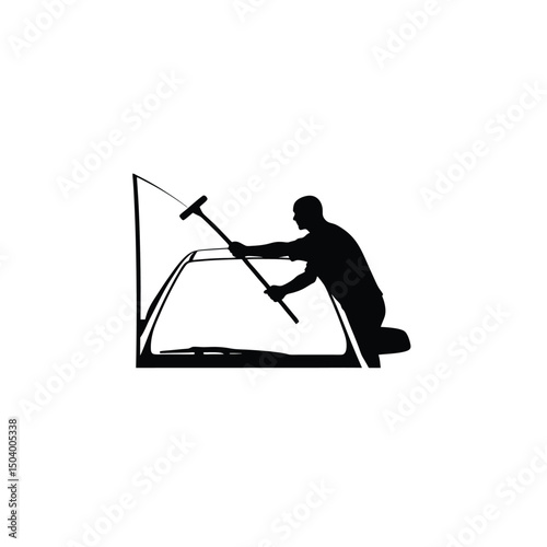 silhouette of windshield cleaning on white background