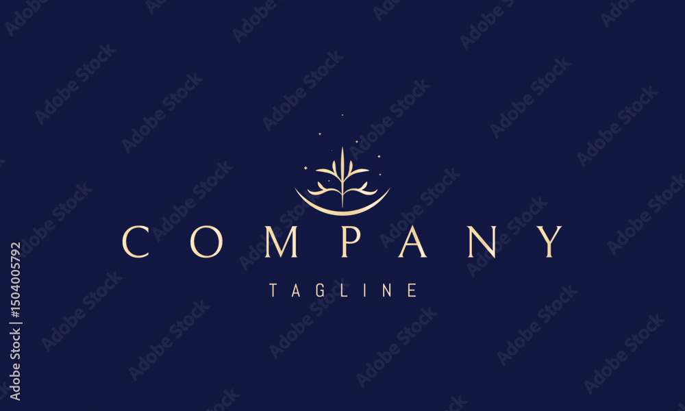 Obraz premium Vector golden logo with an abstract image of a tree and the moon.