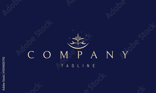 Vector golden logo with an abstract image of a tree and the moon.