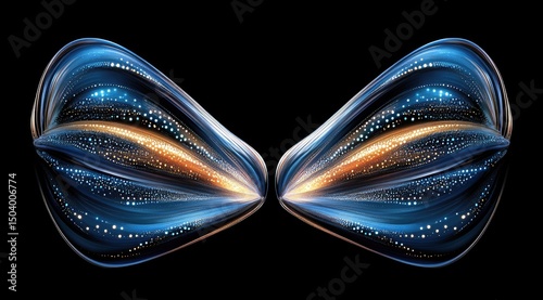 Abstract, symmetrical,  bioluminescent wings