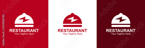 Modern Restaurant Logo with Food Cloche & Lightning Bolt - Editable EPS Vector