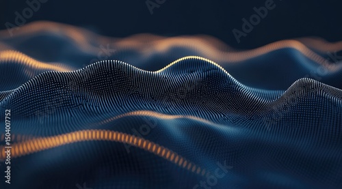 Abstract digital landscape of undulating forms, highlighted by warm light