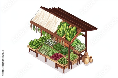 Isometric view of Thai herb market