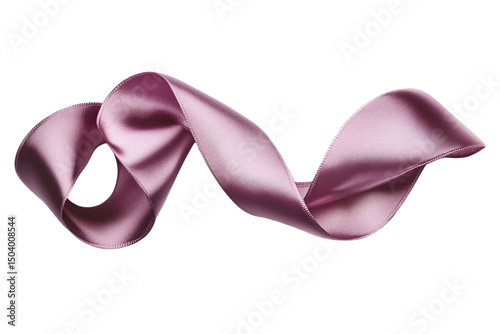 Elegant purple satin ribbon swirl isolated white background pink wave silk on transparent background