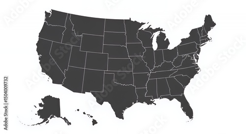 United States Map: A grayscale depiction of the 50 states and territories