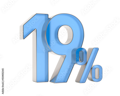 Nineteen percent on white background. Isolated 3D illustration