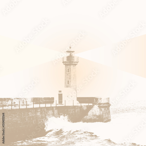 sea lighthouse tower halftone background