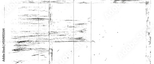 Film black and white old textured overlay. Distressed rough photo effect. Old filter frame. Grunge texture with dust, scratches and grit stripes. Vector transparent retro decoration.