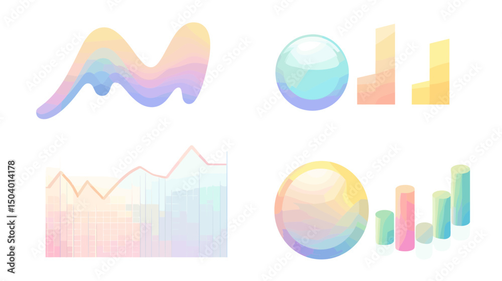 Obraz premium Abstract Data Visualization Elements Featuring Colorful Graphs and Charts in Pastel Shades