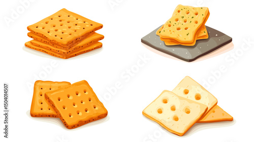 Assorted Crackers Arranged On A Plate With Diverse Shapes And Textures For Tasty Snacks
