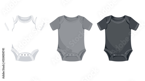 Collection of Baby Onesies in Gray, Black, and White Colors with Snap Closures and Soft Fabric