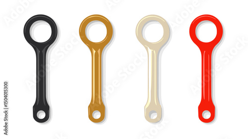 Collection of Colorful Key Accessories in Black Gold White and Red on a White Background