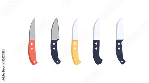 Collection of Colorful Kitchen Knives with Distinct Handles Suitable for Culinary Preparation