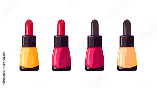 Collection of Colorful Nail Polish Bottles Arranged in a Row on a White Background