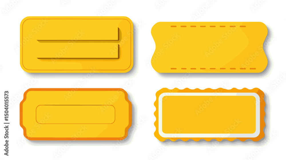 Collection of Colorful Yellow Labels and Tags in Various Shapes on a Plain Background