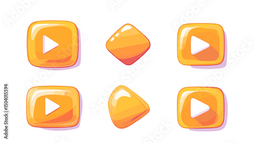 Collection of Colorful Yellow Play Buttons in Various Shapes for Digital Applications