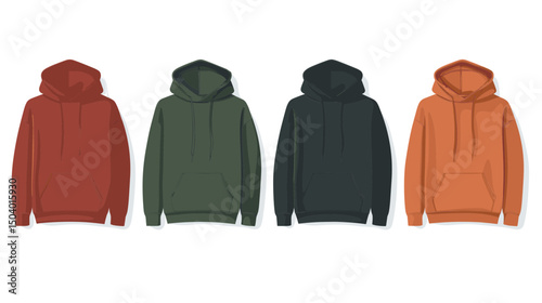 Collection of Four Colorful Hoodies Displayed in a Flat Layout Ideal for Casual Fashion