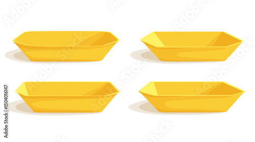 Collection of Four Simple Yellow Bowls with Geometric Design for Modern Kitchenware