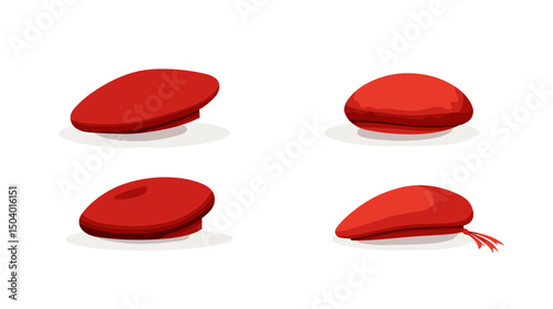 Collection of Four Smooth Red Abstract Shapes on a Minimalist White Background