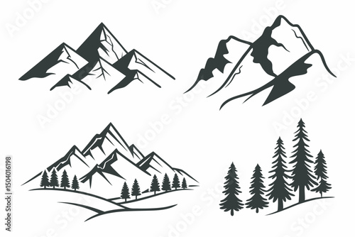 Christmas winter mountain landscape vector illustration with a cozy village home and snow-covered trees