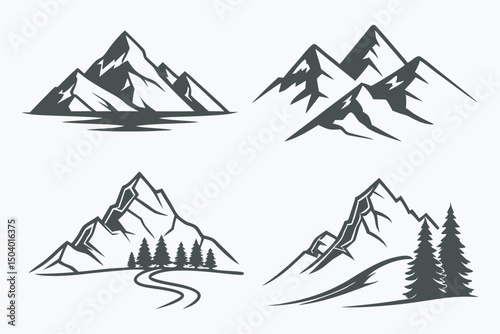 Mountain vector landscape illustration featuring snow-capped peaks and hills, ideal for nature and travel designs