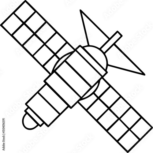space satellite outline coloring book page line art vector illustration