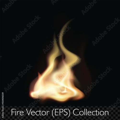 Realistic flame, fire, burning hit effect, isolated vector (EPS), editable illustration on transparent background