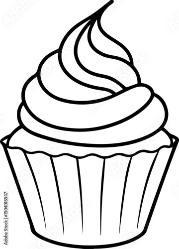 sweet cupcake with cream outline coloring book page line art vector illustration