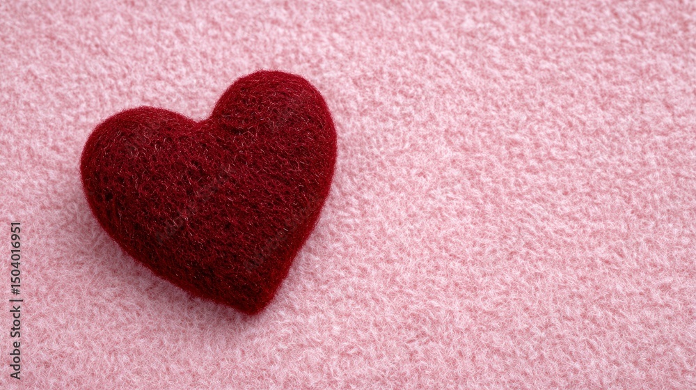 Obraz premium Romantic Red Felt Heart on Pink Background Valentine s Day Love Romance
