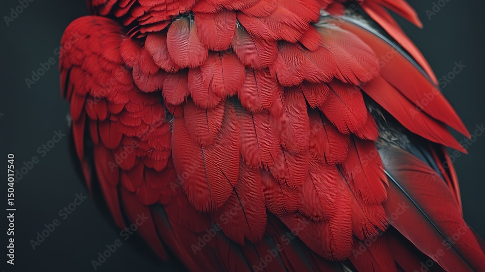 Obraz premium Vibrant close-up of scarlet macaw feathers showcasing bold red, yellow, and blue plumage in detailed texture for exotic bird and tropical wildlife backgrounds