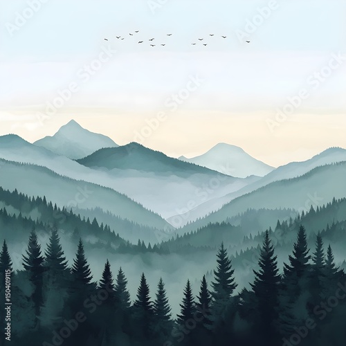 mountains in the fog