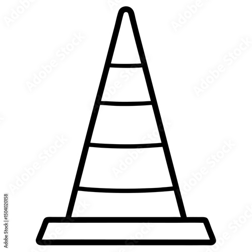 Traffic cone line art icon on white background.